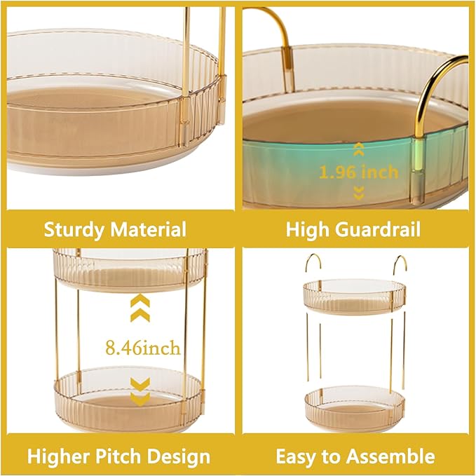 Asayuee 360 Rotating Makeup Organizer for Vanity,3 Tier Large Capacity Vanity Storage,Skincare Perfume Spinning Organizer,Bathroom Cosmetics Storage Makeup Stand Organizer (Gold-3 Tier) - Image 4