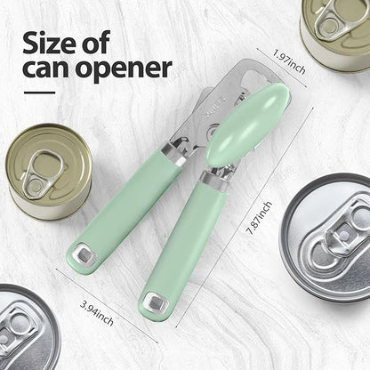 Safring Can Opener Manual, Heavy Duty Stainless Steel Smooth Edge Can Opener With Soft Touch Handle, Oversized Handheld Easy Turn Knob, Multi-Function Bottle Opener, Mint