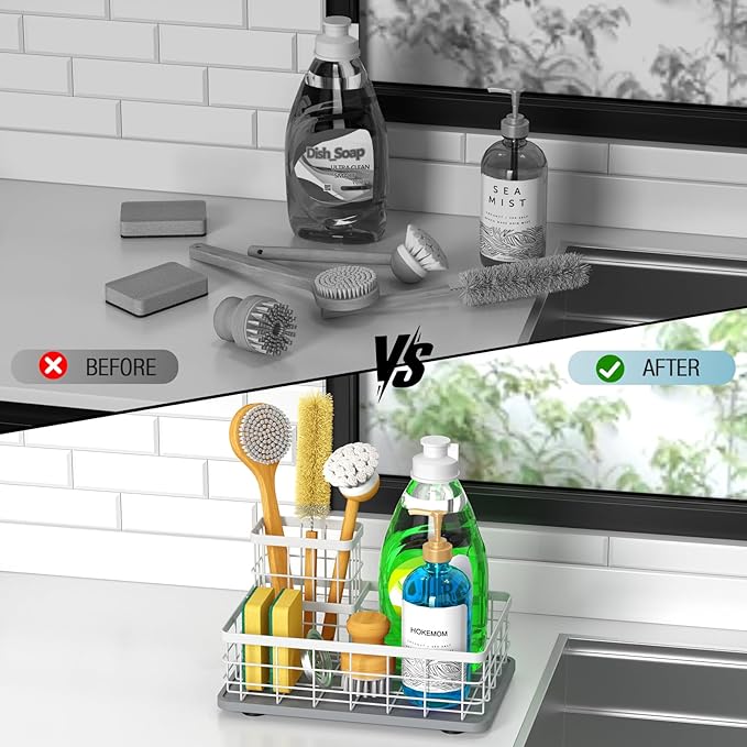 Kitchen Sink Caddy Organizer, [Stay-Dry Anywhere & No Drainage Needed] Sponge Holder for Kitchen Sink Countertop,Stainless Steel with Rust-Resistant Coating-10.24" L x 6.5" W x 5.83" H - Image 6