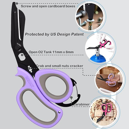 MEUUT All Purpose Scissor –Multi-Purpose Utility Scissors for Kitchen, Crafts, Camping, Emergency & Industrial Use Heavy Duty Stainless Steel with Micro-Serrated Blade & Safety Cover