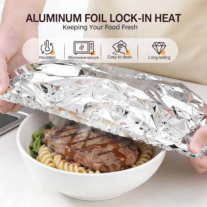2026 New Reusable Aluminum Foil Food Covers, Pop Up Tin Foil Food Insulation Cover, Heat Shield Lids for Refrigerator Storage Leftover Food And Meal Preparation Fits Containers (100) - Image 2