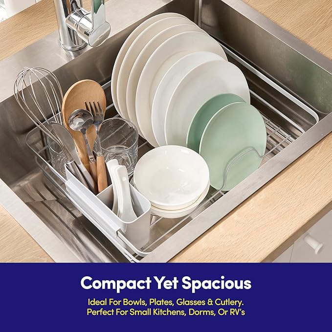 Dish Drying Rack 3 Piece Dish Drainer with Drainboard Set for Kitchen Counter ✅– Dish Rack with Removable Utensil Holder & Swivel Spout for Countertop ✅– DishRack for Plates, Cups & More, Silver