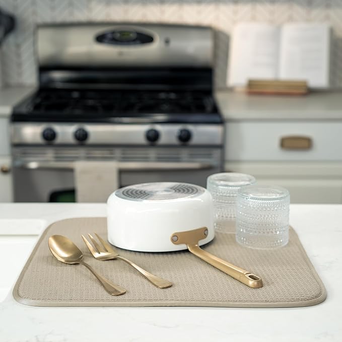 S&T INC. Dish Drying Mat, 16” x 18”, Absorbent Microfiber Kitchen Counter Mat, Dish Drying Pad for Dishes, Utensils, Pots and Pans, Large, Pure Cashmere - Image 4
