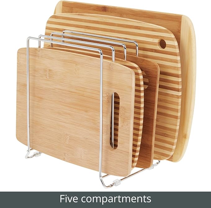 mDesign 5 Slot Pot and Pan Rack — Metal Wire Rack for Cabinets, Pantries or Kitchen Surfaces — Freestanding Pan Stand for Pans, Pots, Lids and Crockery – Silver - Image 5