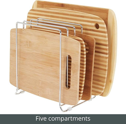 mDesign 5 Slot Pot and Pan Rack — Metal Wire Rack for Cabinets, Pantries or Kitchen Surfaces — Freestanding Pan Stand for Pans, Pots, Lids and Crockery – Silver - Image 5