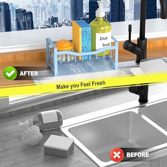 Maifan Stainless Steel Kitchen Sink Caddy Organizer with Auto Drain Tray, Sponge Holder for Countertop Storage - Image 5