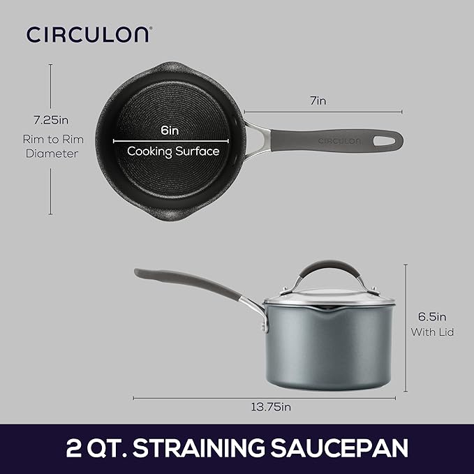 Circulon A1 Series w/ScratchDefense Nonstick Induction Straining 2qt SaucePan with Lid, Induction Cookware, 2-Quart Sauce Pan with Lid, Graphite - Image 2