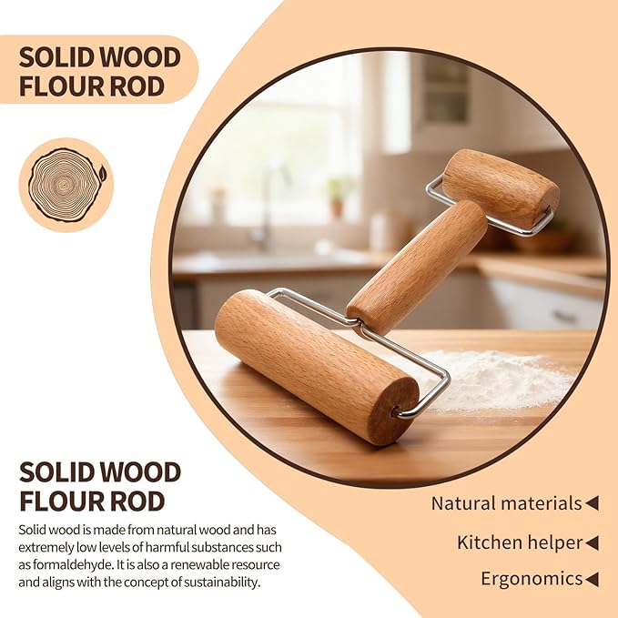Small Wooden Rolling Pin for Dough Mini Dough Roller with Double Handles Non Stick Pizza Rolling Pin for Baking Pastry Tortilla Cookie Dumpling(H-Style) - Image 4