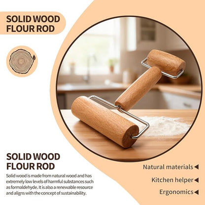 Small Wooden Rolling Pin for Dough Mini Dough Roller with Double Handles Non Stick Pizza Rolling Pin for Baking Pastry Tortilla Cookie Dumpling(H-Style) - Image 4