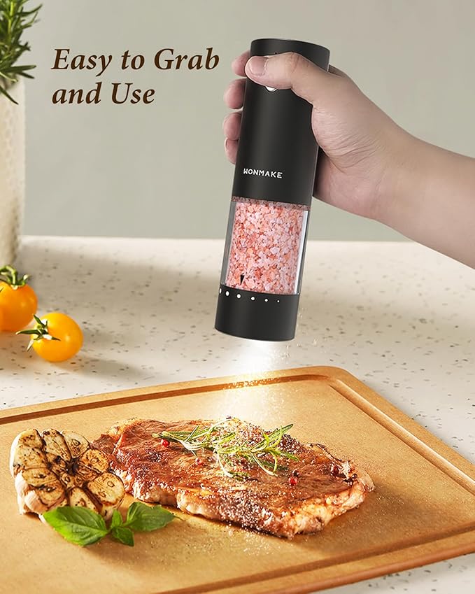 Electric Salt and Pepper Grinder Set - Automatic Refillable Salt and Pepper Grinders with Charging Base & LED Light, Adjustable Coarseness, One-handed Easy Operation, Ideal Kitchen Gadget - Image 9
