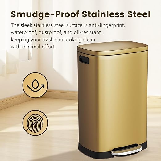 ELPHECO Kitchen Trash Can with Lid Soft Close, 13 Gallon / 50L Stainless Steel Pedal Garbage Can, Heavy-Duty Step Wastebasket with 20 Bags, Removable Bucket, Home Office, Kitchen, Titanium Gold - Image 6