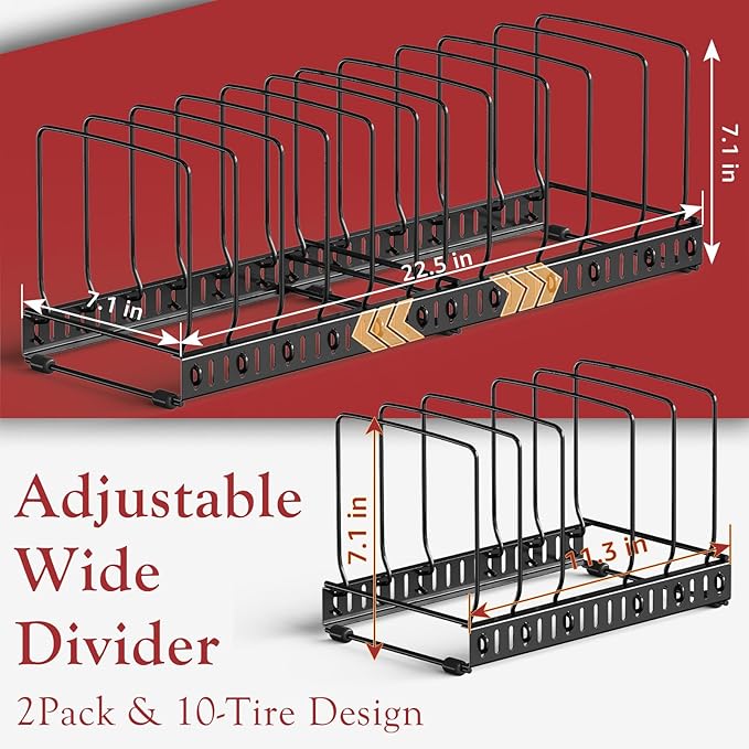 HzTinT 2PACK Cutting Board Organizer, Adjustable Divider Cutting Board Holder with Anti-slip Pads, Kitchen Cabinet Organizer for Baking Cookie Sheet Pan Bakeware Cookie, Black, Large-Size - Image 4