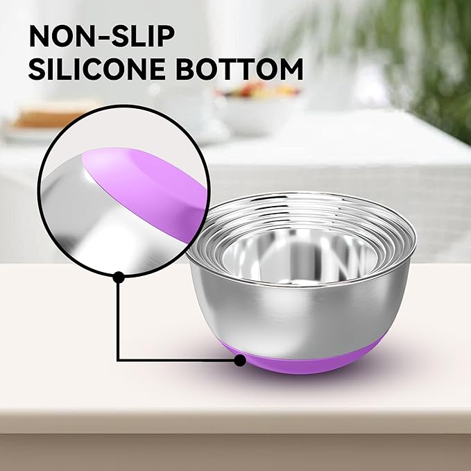 KITEISCAT Stainless Steel Mixing Bowls with Lids – Set of 5 Large Nesting Metal Bowls for Kitchen, Baking, Cooking, Food Prep & Storage, Non-Slip Base, Dishwasher Safe, Multicolor - Image 5