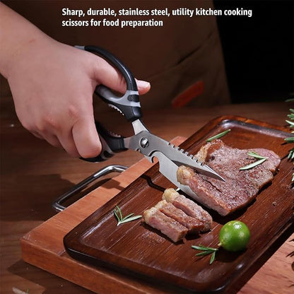 BoFuYuan Kitchen Scissors, 9-Inch Heavy Duty Multipurpose Food Cutting Shears, Detachable Dishwasher Safe, Sharp Serrated Blade, Ergonomic Non-Slip Handle for Food, Meat, Herbs, Black