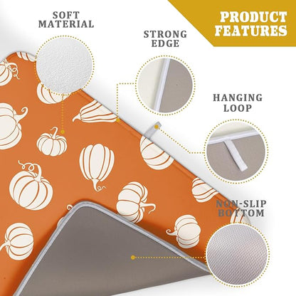 Fall Dish Drying Mat for Kitchen Counter Autumn White Pumpkins Festival Microfiber Absorbent Dish Draining Reusable Washable Foldable Extra Large 18"x24" - Image 4