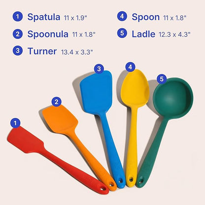 GIR 5-Piece Silicone Kitchen Utensils Set, Non-Toxic Cooking Utensils for Cooking and Baking, Heat Resistant, Food Grade, Dishwasher Safe Rubber Spatula, Ladle, Spoon - Rainbow - Image 6