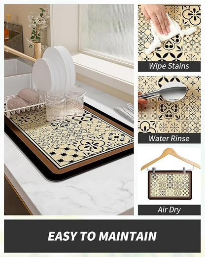 AMOAMI Coffee Mat - Hide Stain Rubber Backed Absorbent Dish Drying Mat for Kitchen Counter - Fits Under Coffee Maker - Khaki 12X19 - Image 4