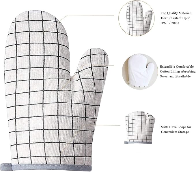 Oven Mitts and Potholders BBQ Gloves-Oven Mitts and Pot Holders with Recycled Infill Silicone Non-Slip Cooking Gloves for Cooking Baking Grilling (4-Piece Set) (White) - Image 2
