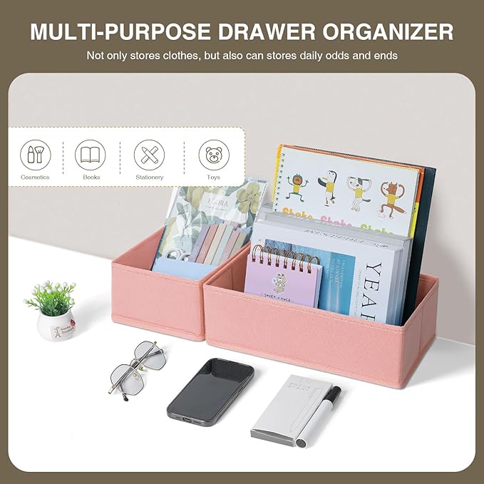 DIMJ Drawer Organizers for Clothing, Set of 4 Dresser Drawer Organizers, Fabric Closet Organizers and Storage, Drawer Dividers for Baby Clothes, Socks, Belt, Tie (Pink) - Image 3