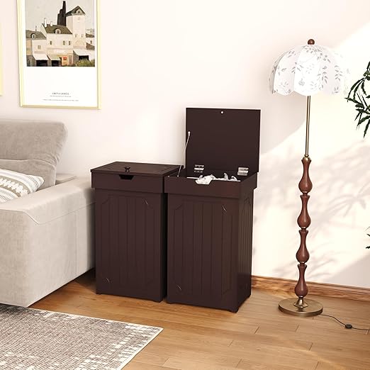 Function Home Trash Can Cabinet, 13 Gallon Kitchen Garbage Can, Wood Recycling Trash Bin, Freestanding Dog Proof Trash Can, Farmhouse Trash Cabinet with Lid for Home Kitchen Bathroom, Coffee - Image 4