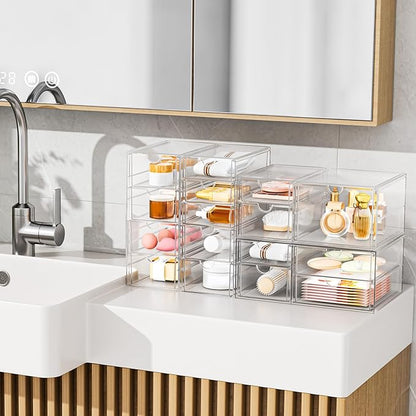 YFXCVSL Clear Stackable Storage Drawers, Acrylic Makeup Organizer with 7 Drawers, Bathroom Organizers and Storage, Plastic Bins for For Vanity, Undersink, Kitchen Cabinets, Pantry - Image 7