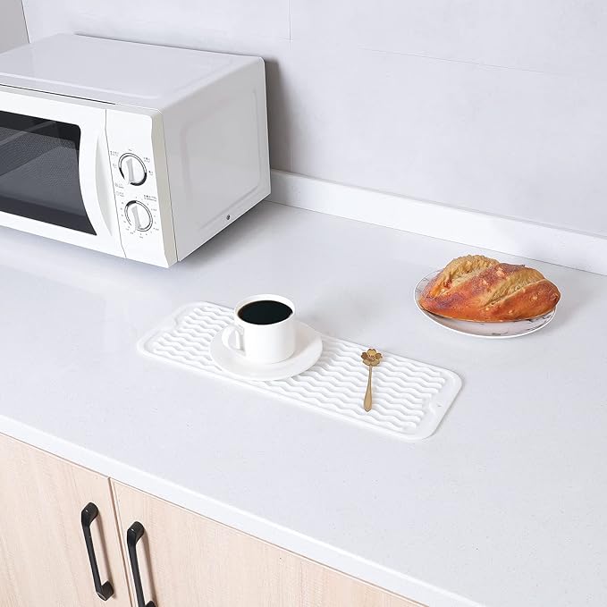 MicoYang Silicone Dish Drying Mat for Multiple Usage,Easy clean,Eco-friendly,Heat-resistant Silicone Mat for Kitchen Counter,Sink,Bar,Bottle,or Cup White M 17 inches x 6 inches - Image 5