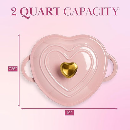 Paris Hilton Enameled Cast Iron Dutch Oven Heart-Shaped Pot with Lid, Dual Handles, Works on All Stovetops, Oven Safe to 500°F, 2-Quart, Pink - Image 7