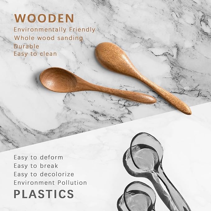 2 PCS Small Wooden Spoons, 5.8 Inch Honey Spoons for Tea, Acacia Wooden Honey Teaspoon for Coffee, Little Tiny Wood Spoons, Bamboo Table Spoon for stirring, Wooden Spoons for Utensils Set - Image 3