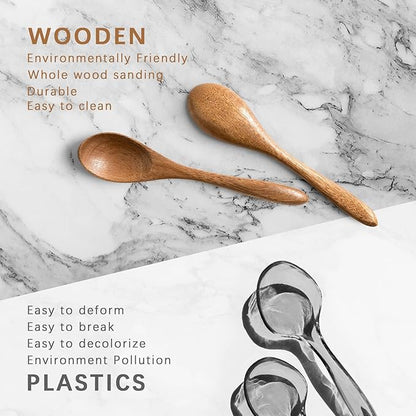 2 PCS Small Wooden Spoons, 5.8 Inch Honey Spoons for Tea, Acacia Wooden Honey Teaspoon for Coffee, Little Tiny Wood Spoons, Bamboo Table Spoon for stirring, Wooden Spoons for Utensils Set - Image 3