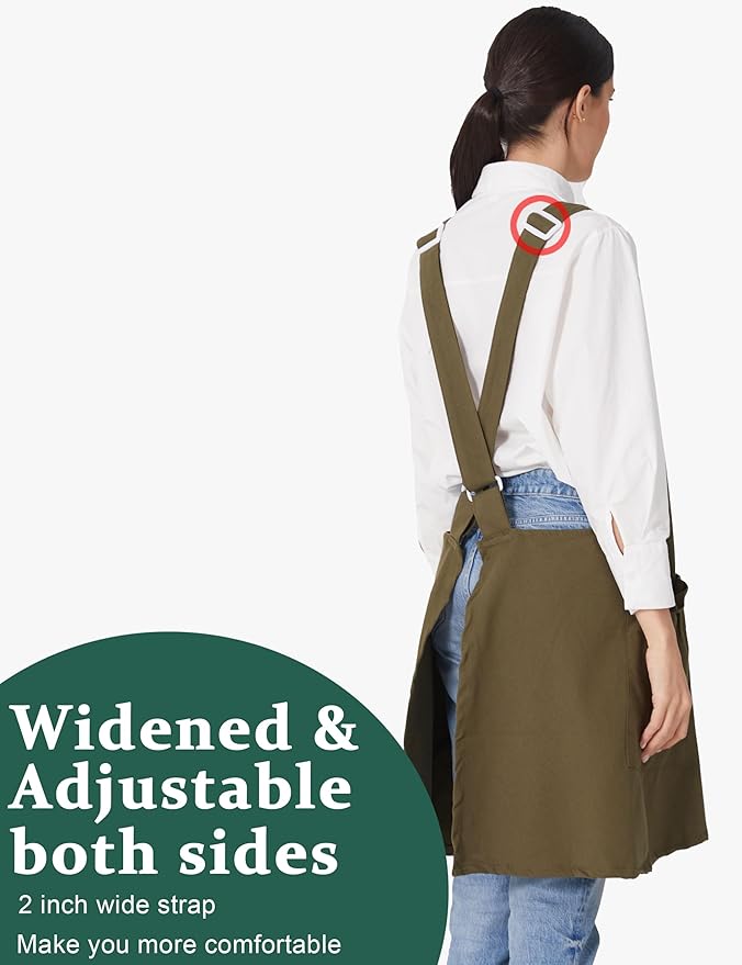 Cozy Adjustable Cross Back Aprons for Women with Pockets Cotton Linen Cooking Kitchen Baking