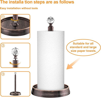 Kasunto Paper Towel Holder (with Crystal Ball) Steel Paper Towel Holder countertop，Paper Towel Holder Stand for Kitchen Countertops, Bars & Dining Tables,Fits Standard & Jumbo Rolls,Oil Rubbed Bronze - Image 4