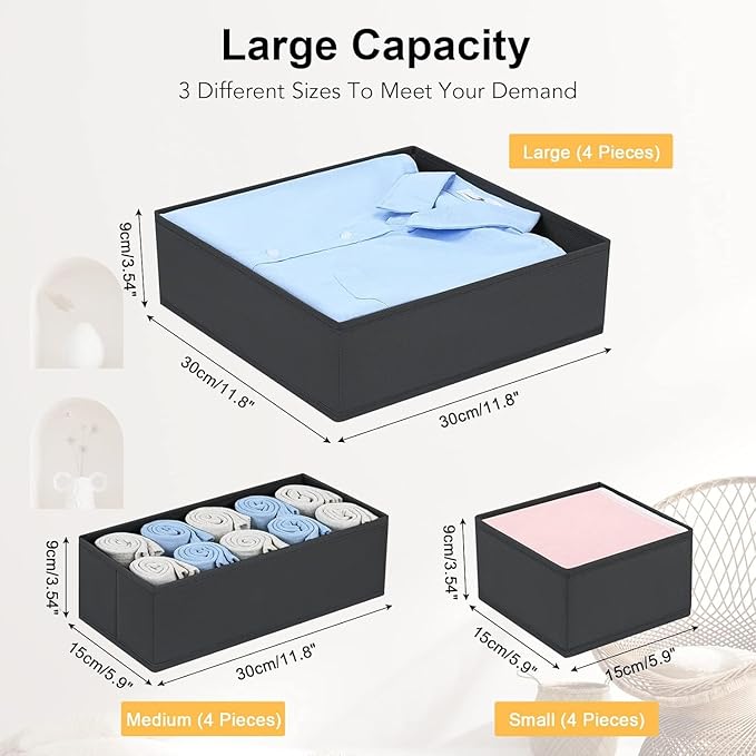 DIMJ Drawer Organizer Clothes 6 Pack - Foldable Baby & Nursery Organization Dresser Dividers for Bedroom, Closet - Black - Image 2