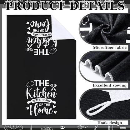 12 Pcs Farmhouse Kitchen Decor and Accessories Sets 4 Black Kitchen Towels 4 Absorbent Dishcloths 2 Pot Holders 2 Oven Mitts Gloves for Home Decorations Mom Gifts