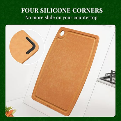 Kikcoin Wood Cutting Board, Cutting Boards for Kitchen Dishwasher Safe Non-slip Chopping Board with Juice Groove, Wood Fiber Composite Cutting Board with Hanging Hole, 17.3"*12.8" - Image 3