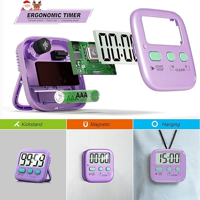 Antonki 2 Pack Digital Timer for Kids, Magnetic Countdown Kitchen Timers for Cooking, Egg, Classroom, Teacher, Exercise, Study, Oven - Battery Included - Image 5