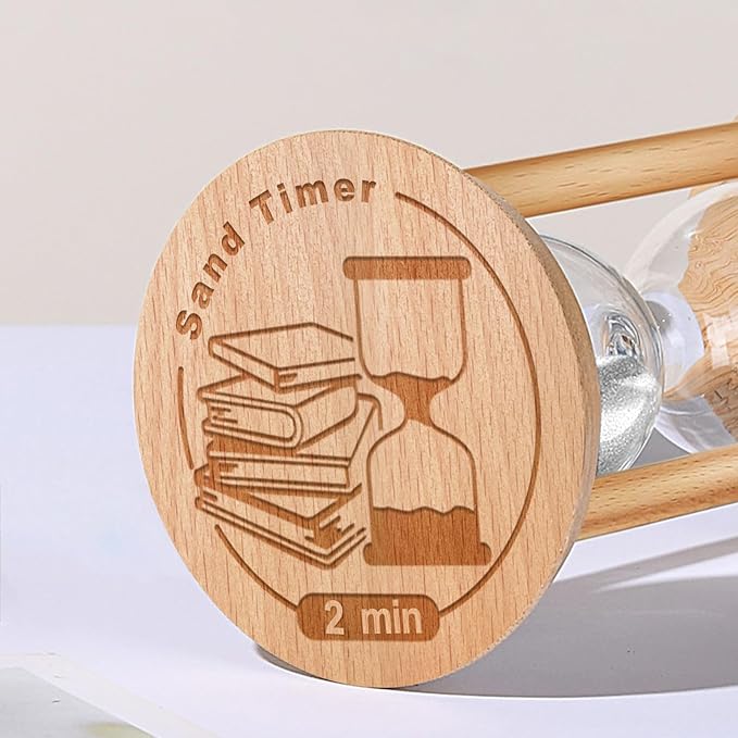 2 Minute Sand Timer Hourglass, 2 Min Wooden Sand Clock, Two Minute Wood Hour Glass, Mini Reloj De Arena, Small Sandglass for Toothbrush Timer, Cooking, Decorative, Work, Game, Gift, White