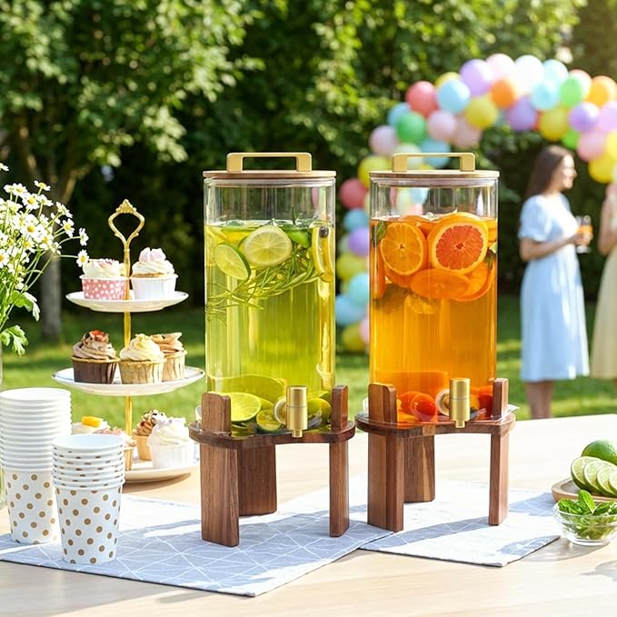 2 PCS 1.5 Gallon Glass Drink Dispenser, Beverage Dispenser With Wood Stand, Lid and Stainless Steel Spigot, Large Water Dispenser for Parties, Perfect for Lemonade, Juice, Tea and Daily Drinks - Image 7