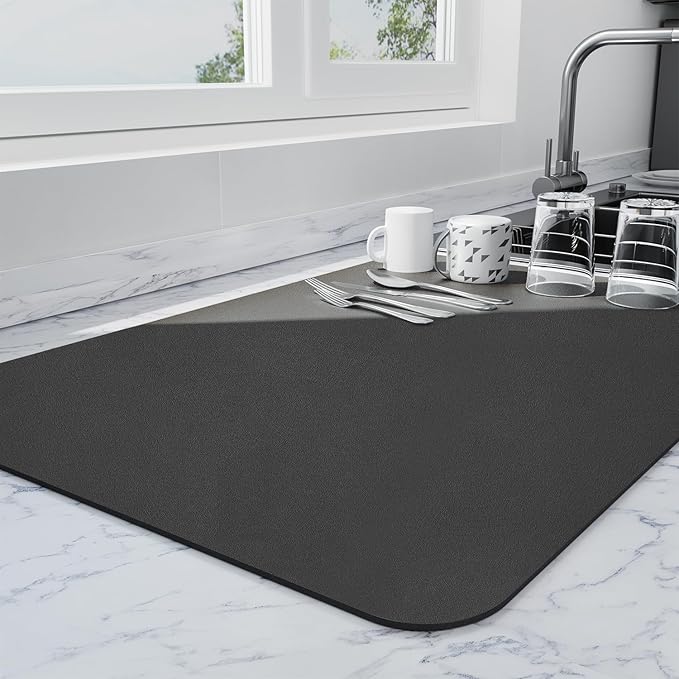 Ecotrim - Dish Drying Mat for Kitchen Counter | Coffee Bar Mat for Countertops | Heat Resistant Drainer Mat with Non-slip Rubber Backed | Hide Stain Kitchen Absorbent Draining Mat | Black 18"x28" by Unknown