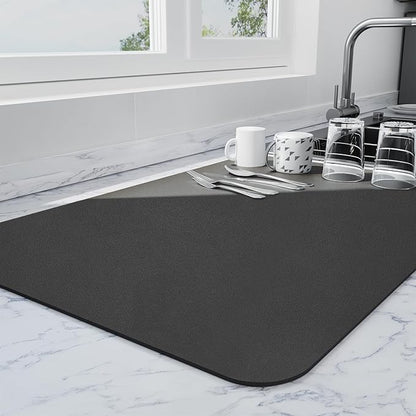 Ecotrim - Dish Drying Mat for Kitchen Counter | Coffee Bar Mat for Countertops | Heat Resistant Drainer Mat with Non-slip Rubber Backed | Hide Stain Kitchen Absorbent Draining Mat | Black 18"x32" by Unknown