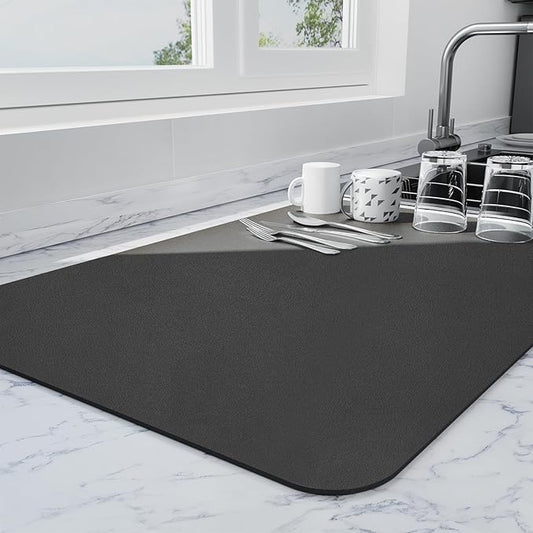 Ecotrim - Dish Drying Mat for Kitchen Counter | Coffee Bar Mat for Countertops | Heat Resistant Drainer Mat with Non-slip Rubber Backed | Hide Stain Kitchen Absorbent Draining Mat | Black 18"x24" by Unknown