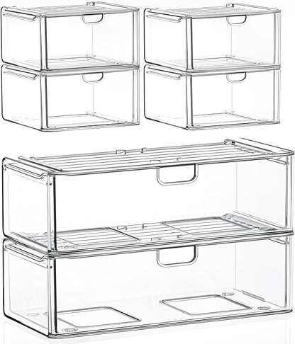 caktraie Acrylic Storage Drawers Set of 6, Clear Makeup Organizer, Plastic Organizer Bins for Beauty Supplies,Ideal for Vanity, Bathroom,Cabinet,Pantry Organization by shoeboxesanddeskorganizers