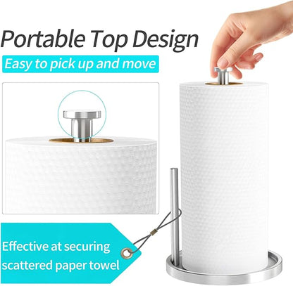 Paper Towel Holder Countertop, Standing Paper Roll Holder with Anti Slip Weighted Base, Stainless Steel Freestanding Paper Towel Holder for Kitchen, Silver - Image 3