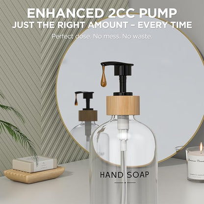 Hand and Dish Soap Dispenser Set,16oz Glass Bottles with Printed Labels, Bamboo Tray & Pump,Countertop Soap Dispensers for Kitchen,Luxury, Minimalist & Farmhouse Decor (Hand Dish (Transparent)) - Image 5