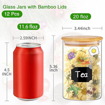 BGraceyy Glass Jars with Bamboo Lids 20 oz, 12 Pcs Stackable Kitchen Glass Pantry Storage Containers with Airtight Bamboo Lids for Rice, Candy, Sugar, Flour, Nuts, Cookie, Bean - Image 2