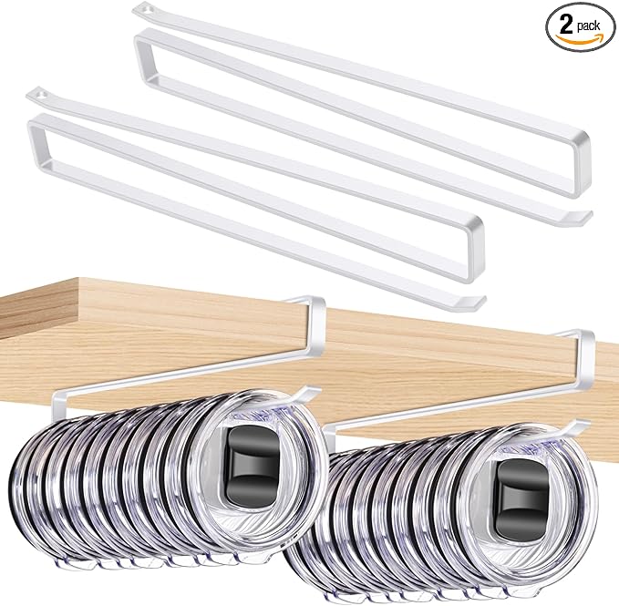 2pack Tumbler Lid Organizer for Corner Cabinets, Space-Saving Cup Holder, Water Bottle Accessories Storage，Kitchen Storages Organization Solution, No Adhesive or Drilling Needed up to 24 Lids (white) by Unknown