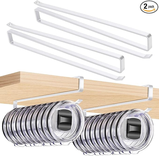 2pack Tumbler Lid Organizer for Corner Cabinets, Space-Saving Cup Holder, Water Bottle Accessories Storage，Kitchen Storages Organization Solution, No Adhesive or Drilling Needed up to 24 Lids (white) by Unknown