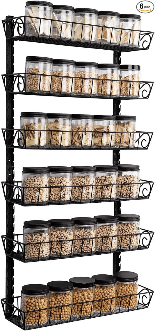 SWOMMOLY Adjustable Wall Mount Spice Rack, 6-Tier Dual-use (Multi-use) Organizer, Black by SWOMMOLY
