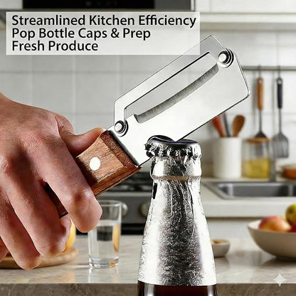 Multifunctional Vegetable Peeler with Wooden Handle, 2-in-1 Stainless Steel Vegetable Peeler with Built-in Bottle Opener for Kitchen, Hand Held Peeler Slicer Kitchen Tool for Fruit and Vegetable