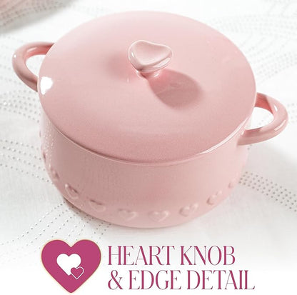 Paris Hilton Iconic Ceramic Stoneware Casserole Dish With Lid, Oven Safe Up To 450°F, Dishwasher & Microwave Safe, 28oz, Pink with Embossed Heart Design - Image 7