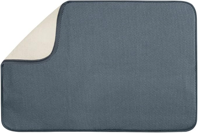 iDry Absorbent Kitchen Countertop Dish Drying Mat - 24" x 18", Pewter/Ivory
